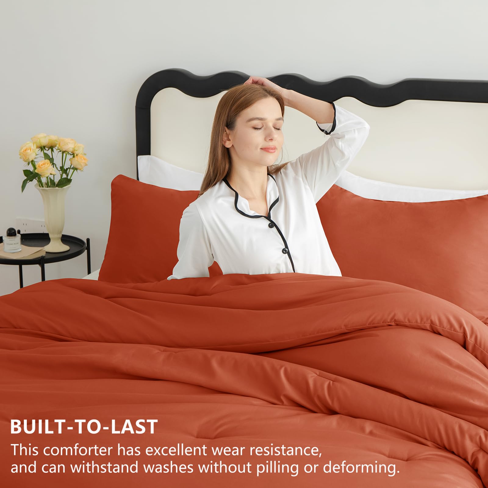 Cozylux Terracotta Comforter Set Twin/Twin Xl Size, 2 Pieces Twin Extra Long Solid Burnt Orange Breathable Boho Style Bedding Sets, Luxury Soft Comforter All Season(1 Comforter & 1 Pillowcase)