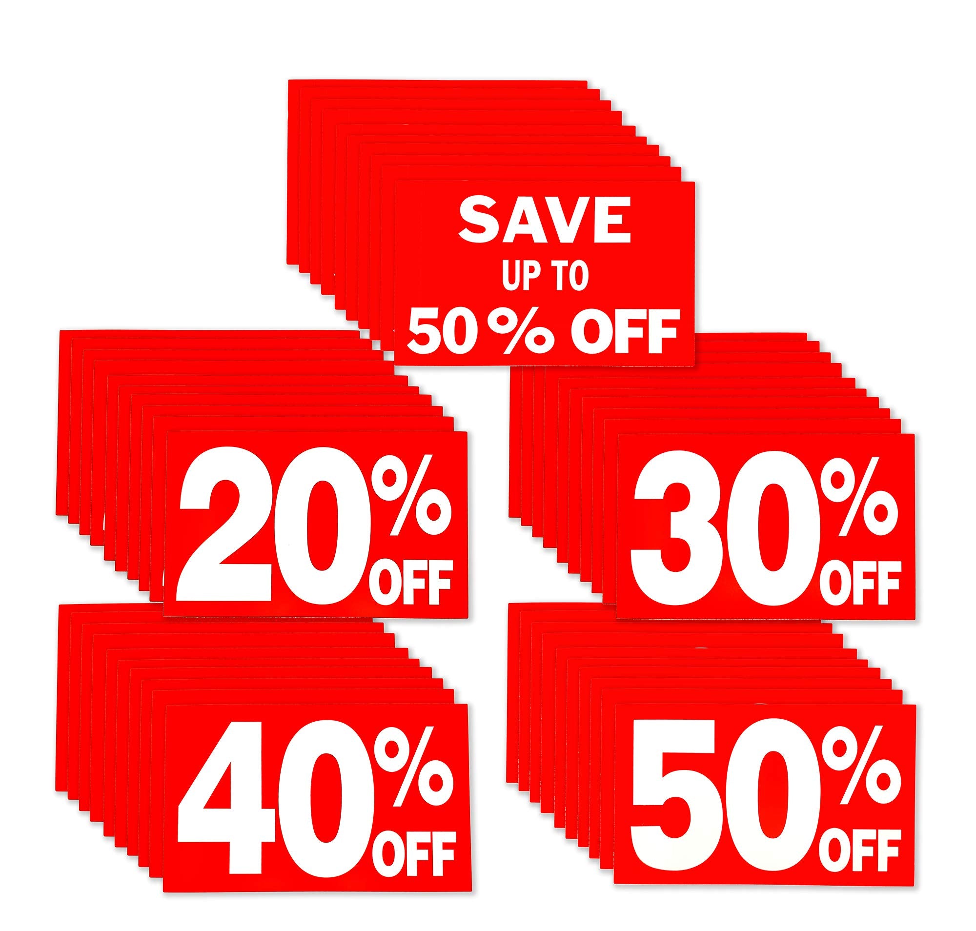 Up To 50% Percent Off Sign Bundle Pack, 7' X 11': 20%, 30%, 40% & 50%, 10 Of Each Sign, 50 Pack