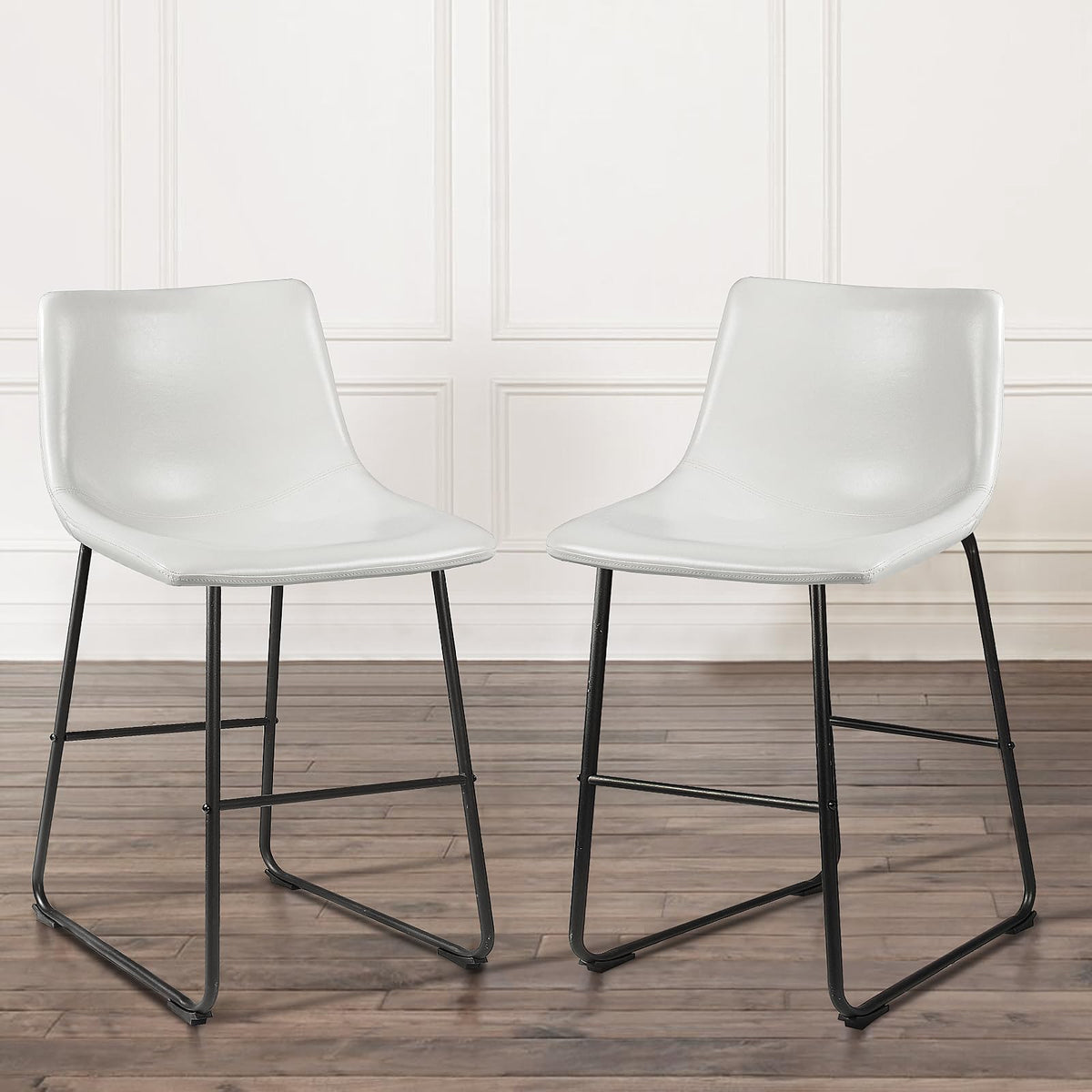 Waleaf 26 inch Bar Stools Set of 2,Counter Height Bar Stools with Back, Modern PU Leather Stools with Metal Leg and Footrest,Din