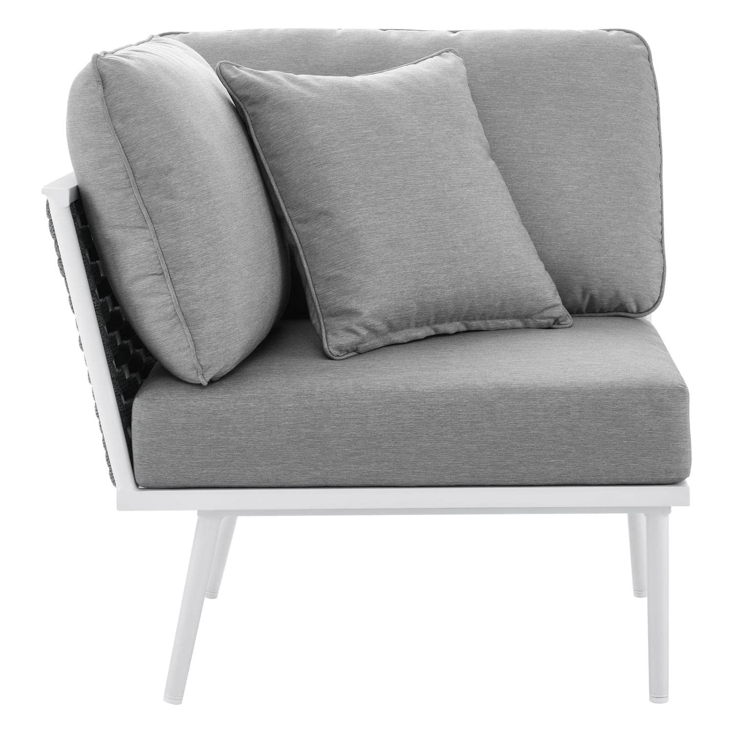 Modway Stance Outdoor Patio Woven Rope Aluminum Sectional Sofa Corner Chair in White Gray