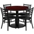Flash Furniture 36'' Round Mahogany Laminate Table Set With Round Base And 4 Ladder Back Metal Chairs - Black Vinyl Seat