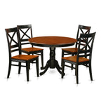 East West Furniture HLQU5-BCH-W 5 Piece Dining Room Furniture Set Includes a Round Kitchen Table with Pedestal and 4 Dining Chairs, 42x42 Inch, Black & Cherry