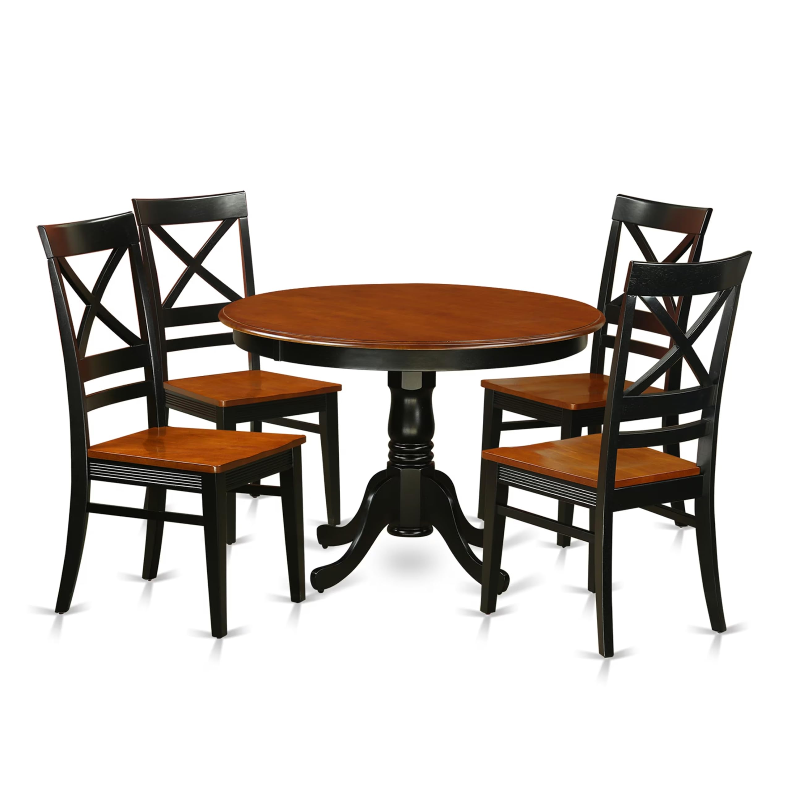 East West Furniture HLQU5-BCH-W 5 Piece Dining Room Furniture Set Includes a Round Kitchen Table with Pedestal and 4 Dining Chairs, 42x42 Inch, Black & Cherry
