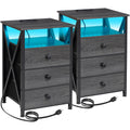 AMHANCIBLE Night Stand Set 2, LED Nightstand with Charging Station, End Side Tables with USB Port & Outlet, Bedside Table with F