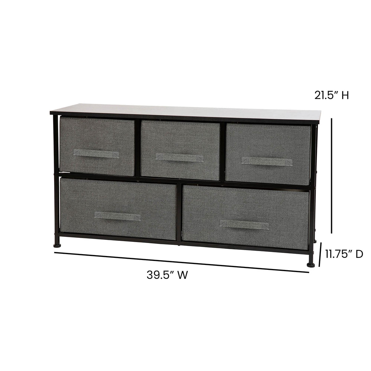 Flash Furniture Harris 5 Drawer Storage Chest - Black Cast Iron Frame and Wood Top - 5 Easy Pull Dark Gray Fabric Drawers