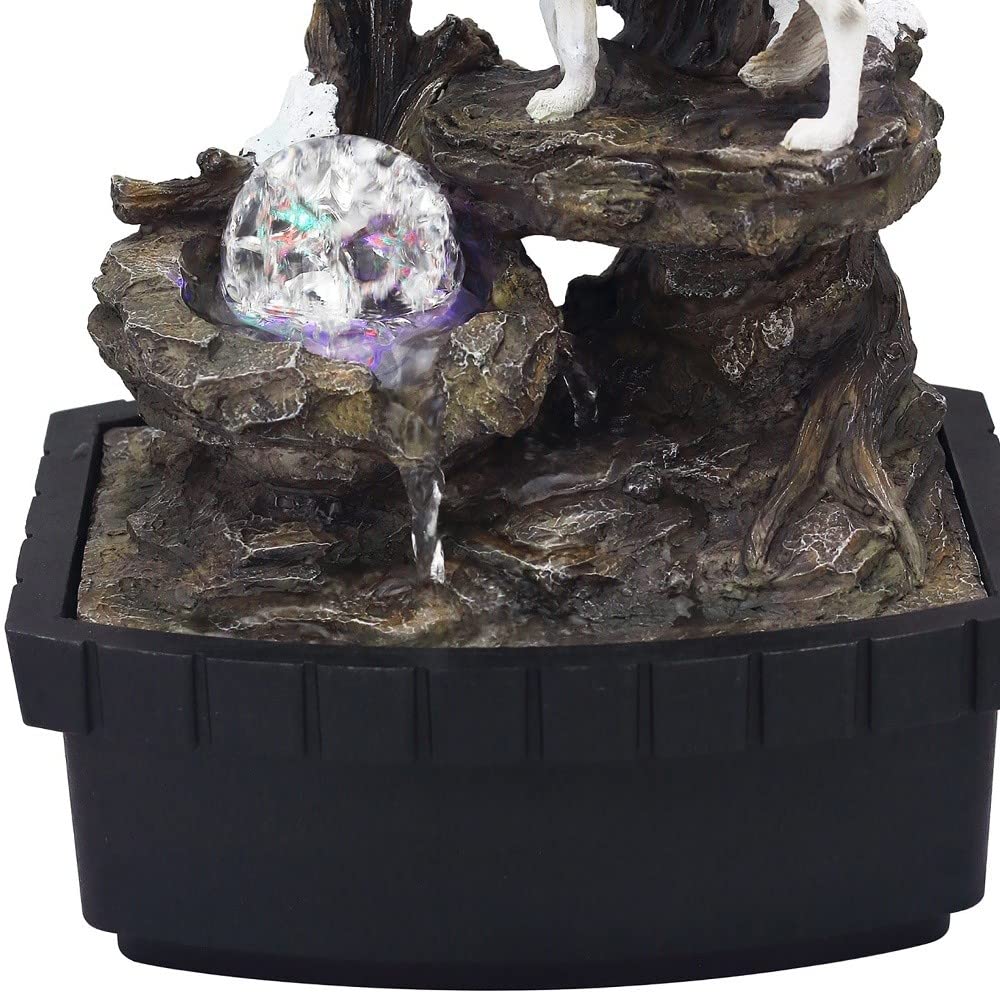 HomeRoots 10' Black Polyresin Wolf Tabletop Fountain Sculpture