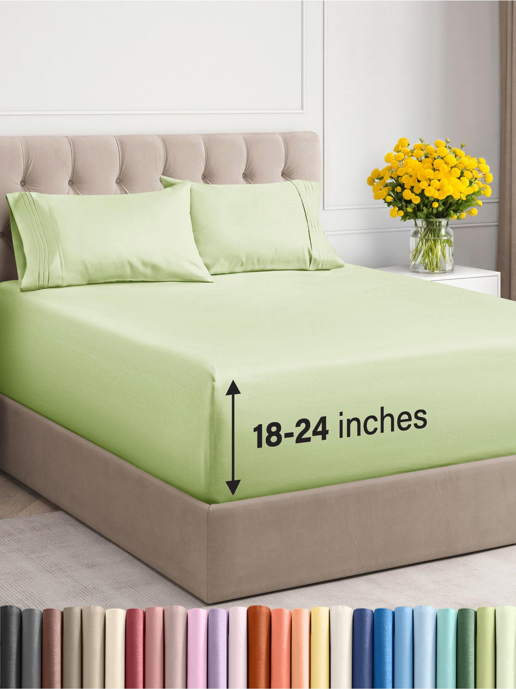 Extra Deep Pocket King Sheets - 4 Piece Breathable & Cooling Bed Sheets - Hotel Luxury Bed Sheet Set - Soft, Wrinkle Free & Comfy - Easily Fits Extra Deep Mattresses - Light Sage Green Sheets Set