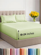Extra Deep Pocket King Sheets - 4 Piece Breathable & Cooling Bed Sheets - Hotel Luxury Bed Sheet Set - Soft, Wrinkle Free & Comfy - Easily Fits Extra Deep Mattresses - Light Sage Green Sheets Set