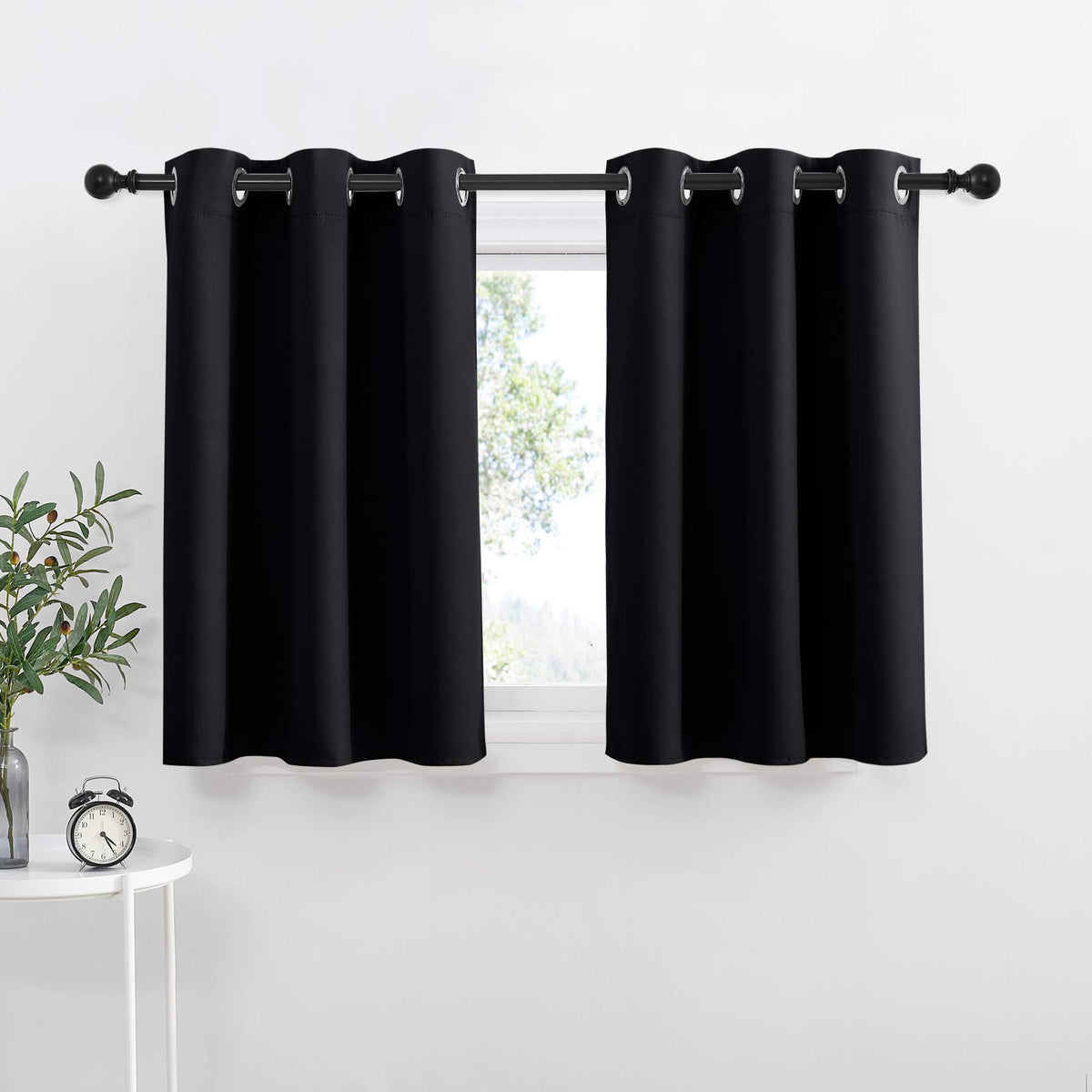 Nicetown Black Small Window Curtains - Thermal Insulated Home Decor Blackout Grommet Halloween Curtains Drapes For Cafe, Kitchen
