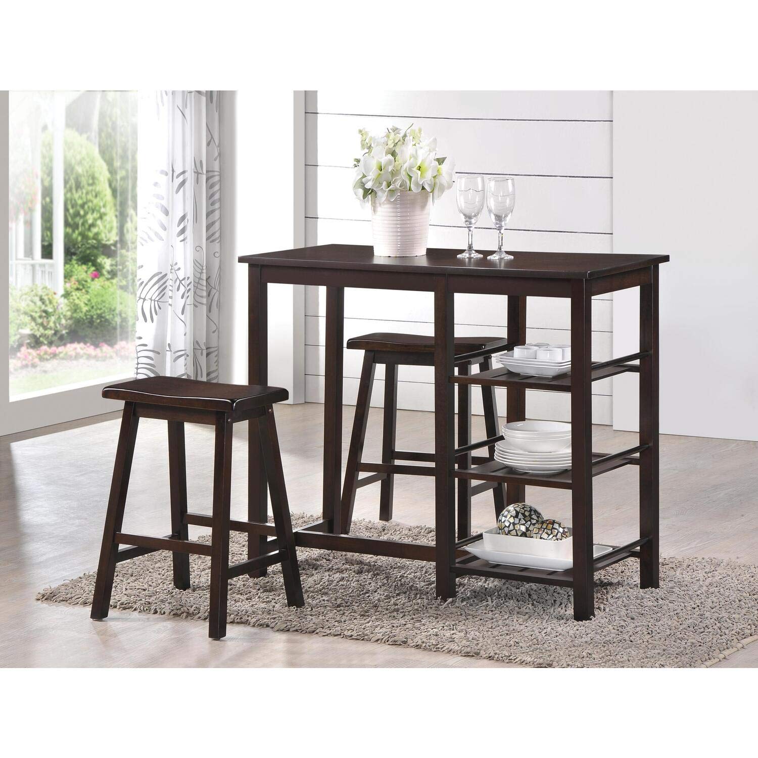 Acme Nyssa 3-Piece Wooden Counter Height Set in Walnut