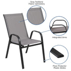Flash Furniture 2 Flex Comfort Stack Chairs, 23.5" Square Tempered Glass Patio Table, Gray