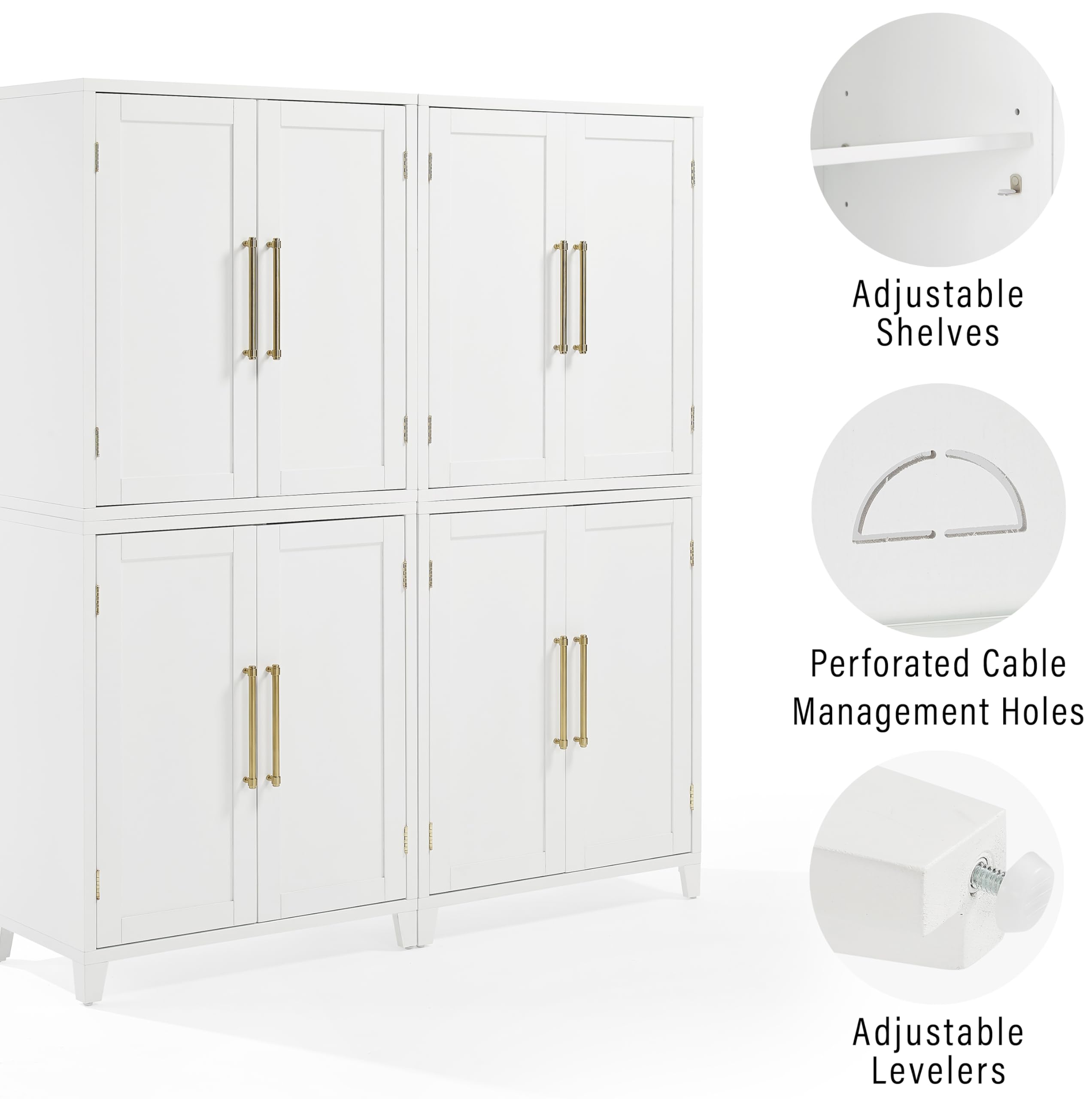 Crosley Furniture Roarke 2-Piece Kitchen Pantry Storage Cabinet Set, Living Room, Bathroom, Entryway, White