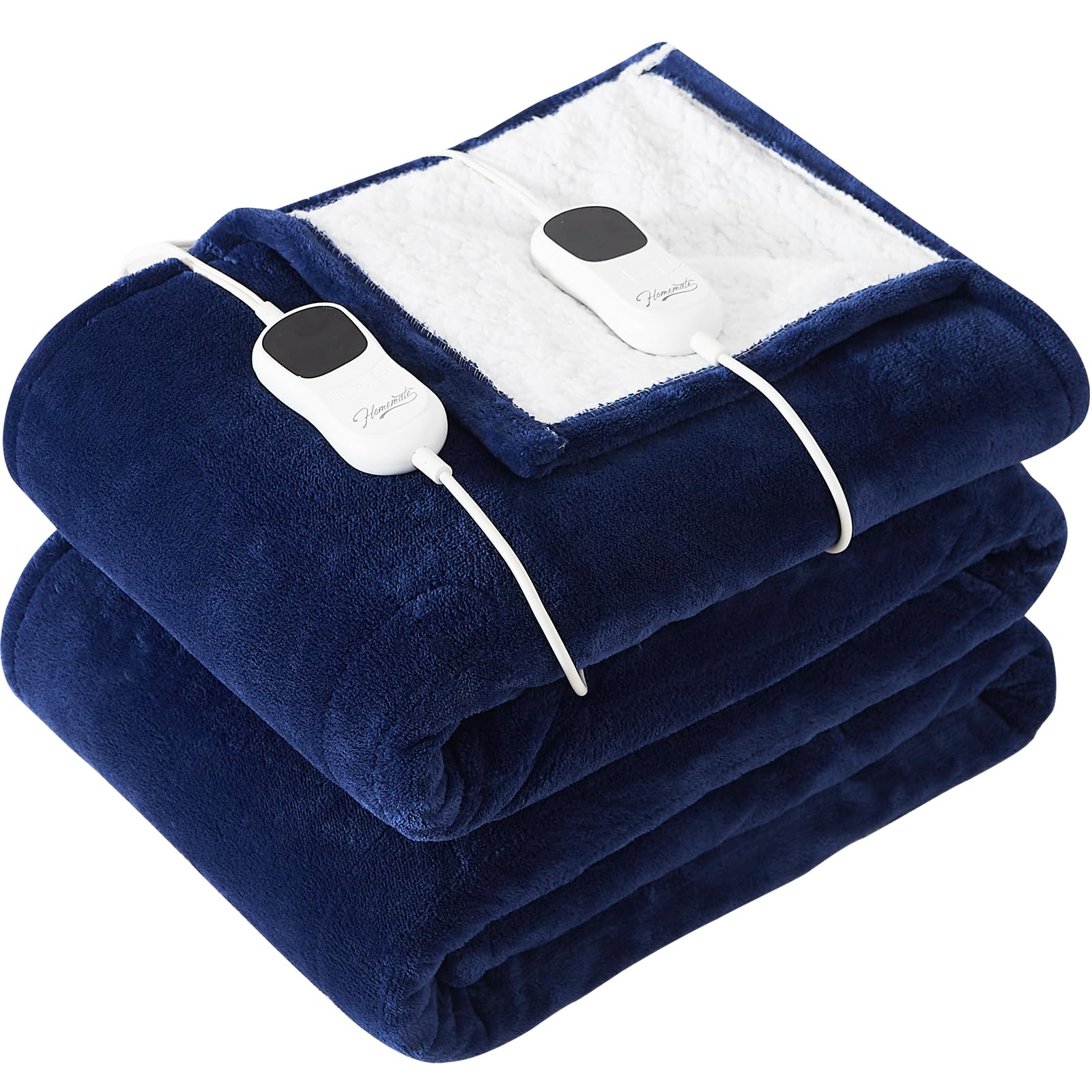 Homemate Electric Heated Blanket Quee - 84'X90' Heating Blanket Queen Size Dual Control 1/2/4/6/8 Hours Auto-Off 10 Heat Level