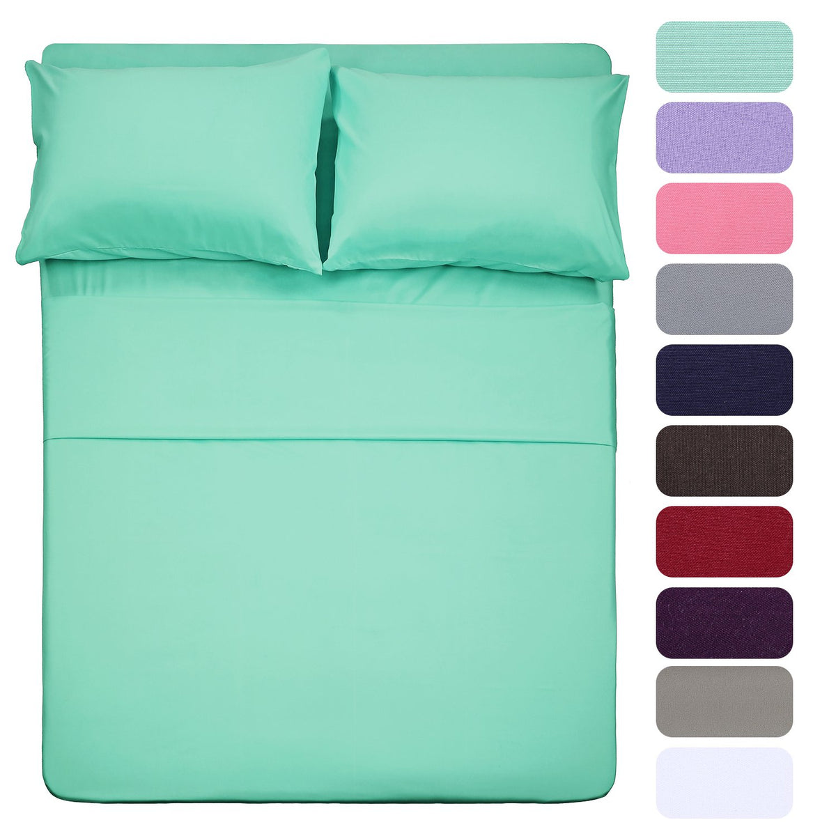 4 Piece Bed Sheet Set (Full,Mint) 1 Flat Sheet,1 Fitted Sheet And 2 Pillow Cases,Brushed Microfiber Luxury Bedding With Deep Poc