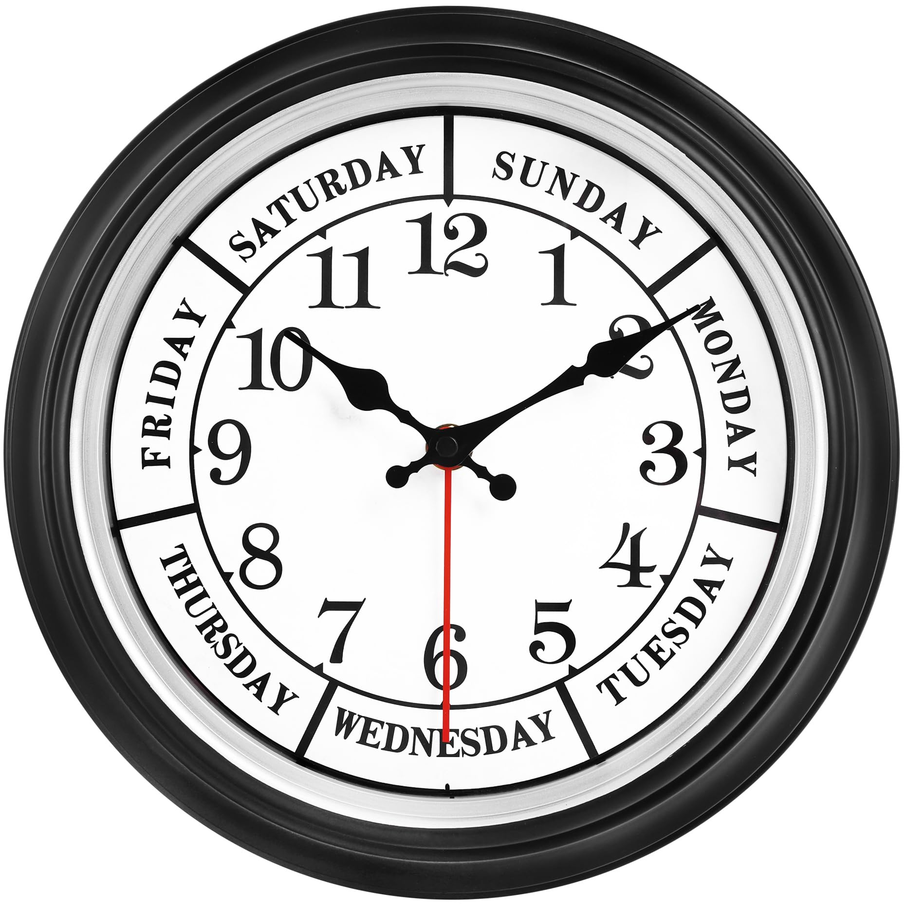 45MinST 12 Inches Retro Wall Clock,Day of The Week Wall Clock,Calendar Day Clock,Silent Non Ticking Battery Operated Movement(Si