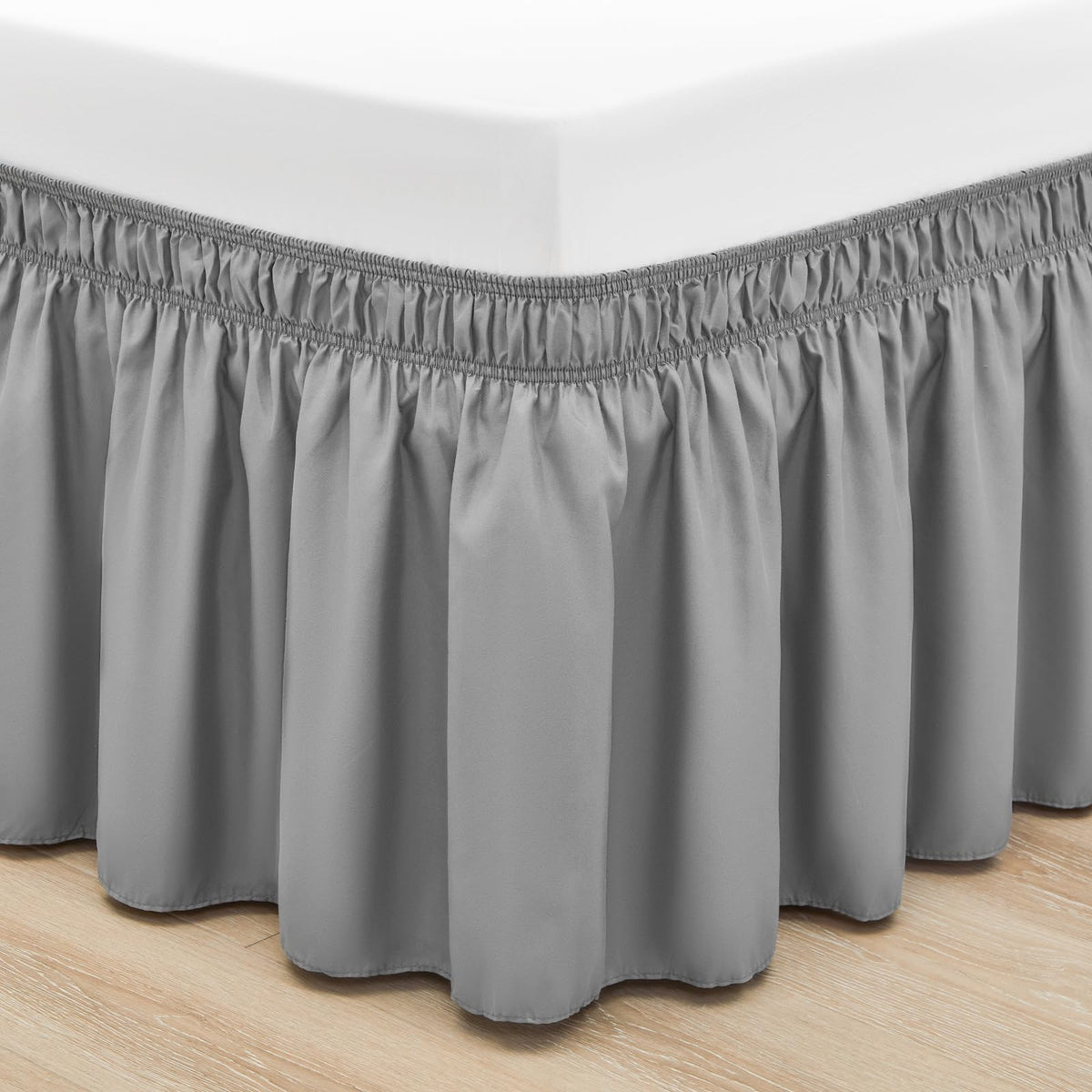 Rimela Bed Skirt Full Size Light Grey Bed Skirt 25 Inch Drop, Wrap Around Elastic Adjustable Bedskirt, Dust Ruffle For Bed Frame