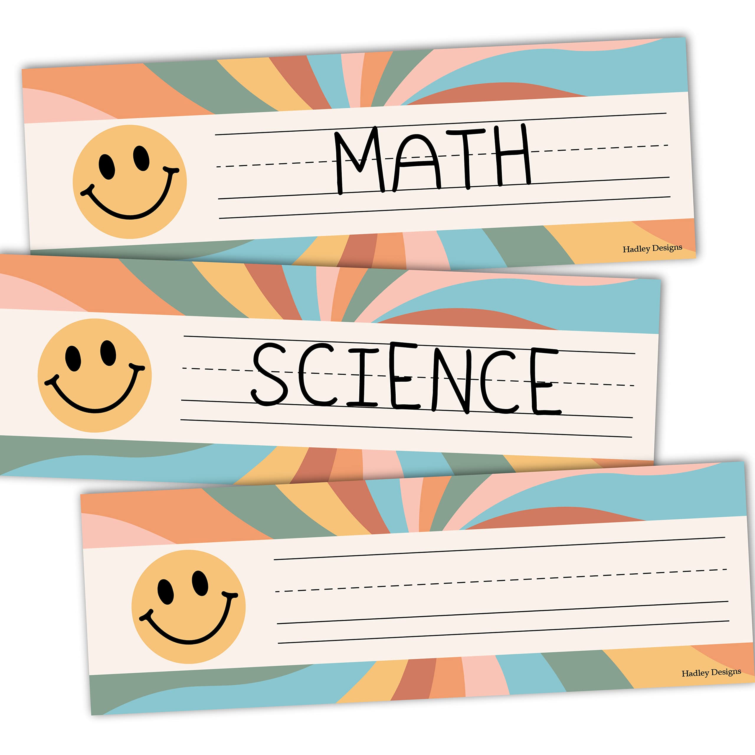 Hadley Designs 25 Retro Classroom Name Tags For Classroom Cubbies - Student Desk Name Plates For Classroom Desk Name Tags, Class