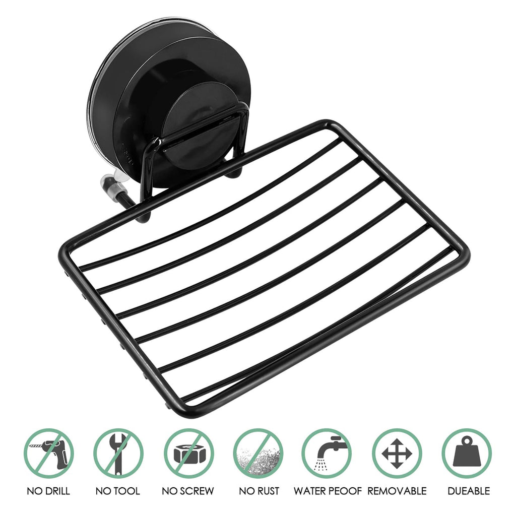 Black Shower Soap Holder, 2 Packs, Suction Cup Bar Soap Dish, Stainless Steel Soap Dish Tray, Draining Soap Holder For Shower Ba