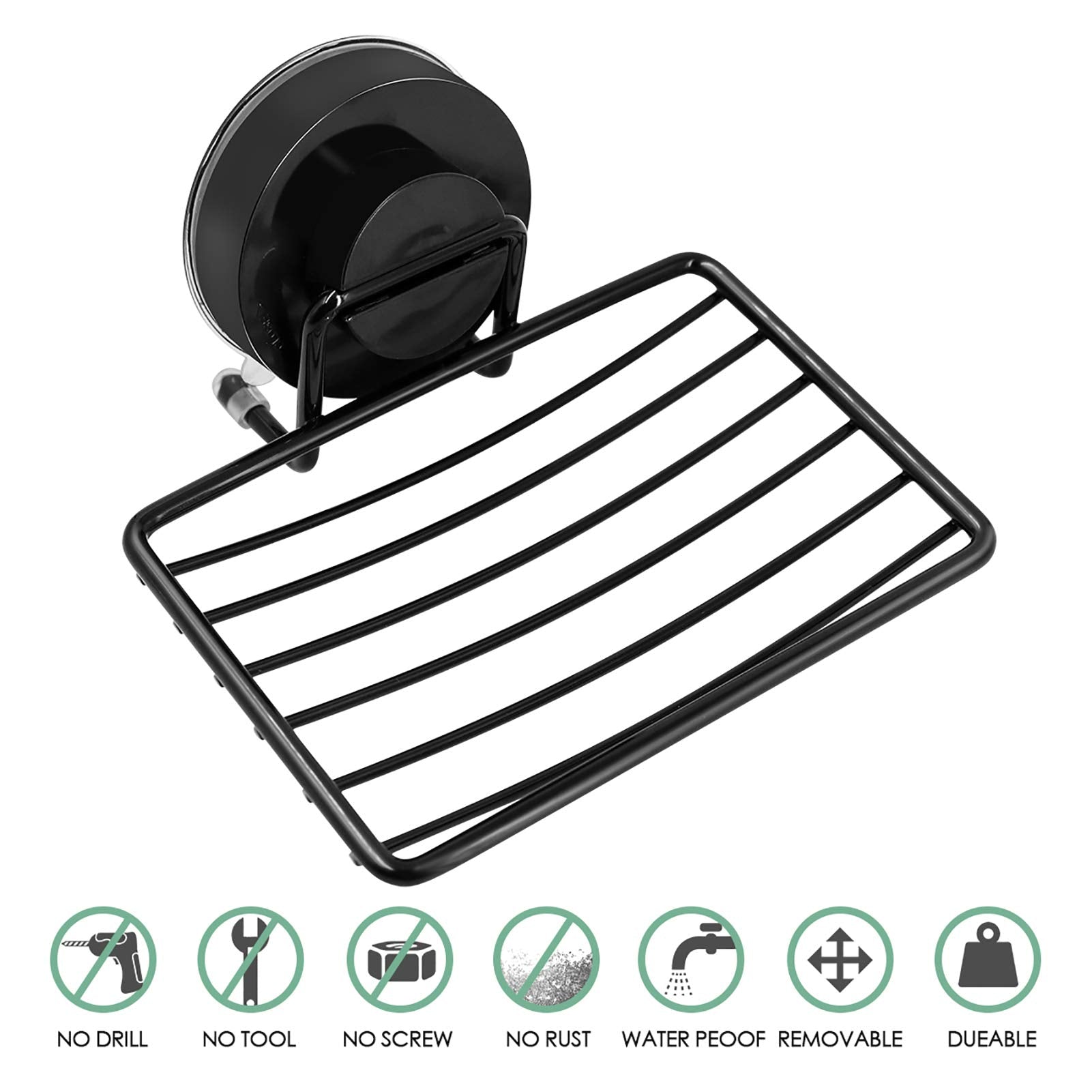 Black Shower Soap Holder, 2 Packs, Suction Cup Bar Soap Dish, Stainless Steel Soap Dish Tray, Draining Soap Holder For Shower Ba
