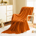 Vessia Flannel Fleece Throw Blanket, 300Gsm Cozy Orange Striped Blanket For Kids And Adults, Warm And Soft Microfiber Ribbed Cou