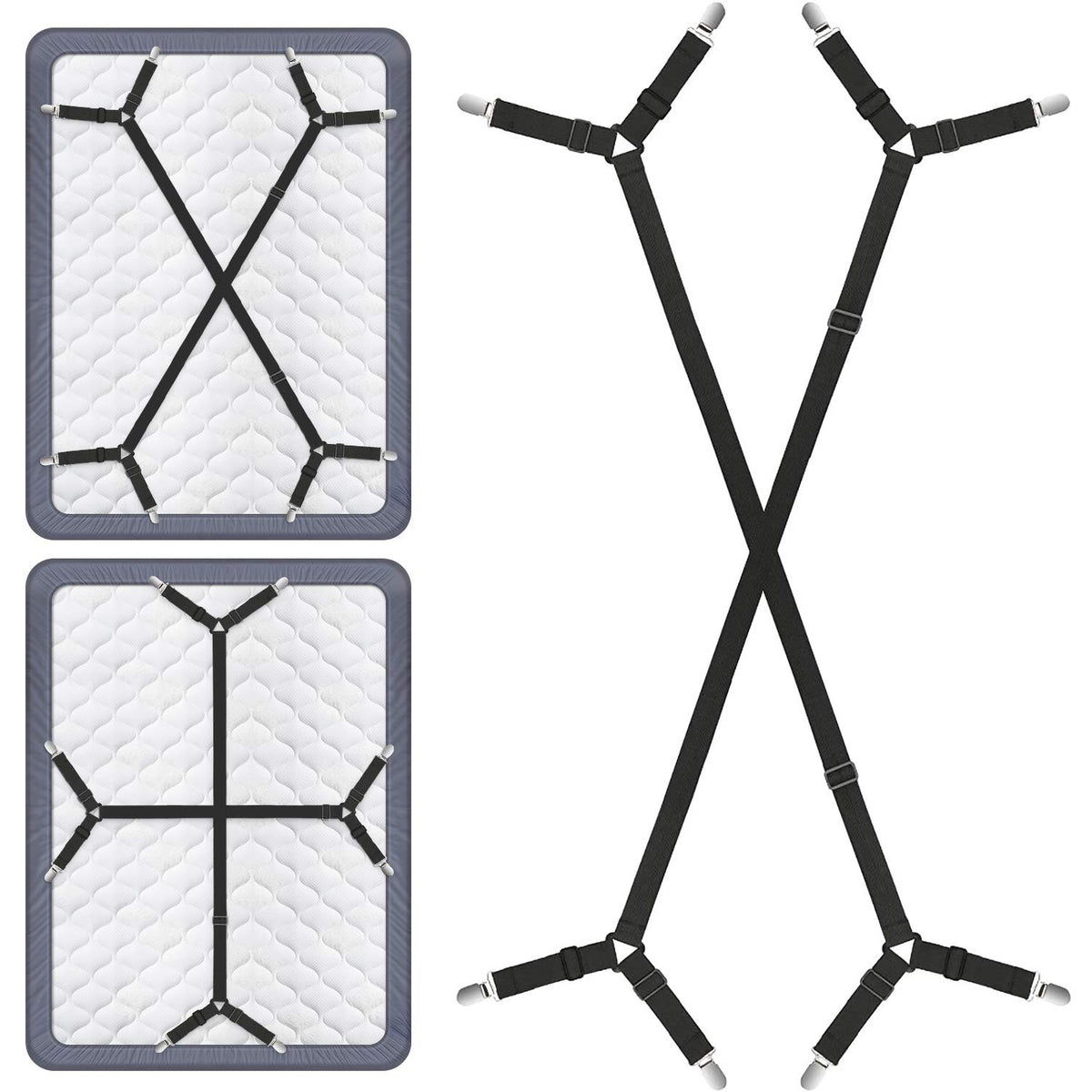Bed Sheet Fasteners, Adjustable Triangle Elastic Suspenders Gripper Holder Straps Clip for Bed Sheets, Mattress Covers, Sofa Cus