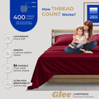 Thread Spread Twin Xl Cotton Sheets - 400 Thread Count 100% Cotton Twin Xl Sheets Set, 3 Pc Twin Xl Sheets, Luxury Sateen Sheets, Dorm Rooms & Adults, Deep Pockets Easy Fit, Cotton Sheets (Burgundy)