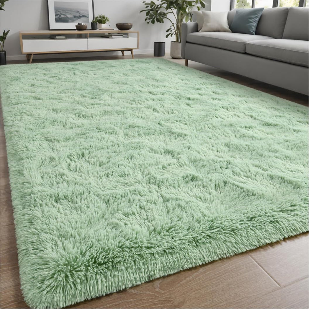 Larhom Fluffy Fuzzy Sage-Green Rugs For Bedroom, 4X6 Feet Soft Non Slip Plush Area Rug For Living Room, Kids Room, Indoor Modern