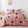 Caressma Queen Comforter Set Cameo Brown, Pink Cute Love Heart Sexy Comforter Bedding Set For All Seasons, Geometric Soft Microf