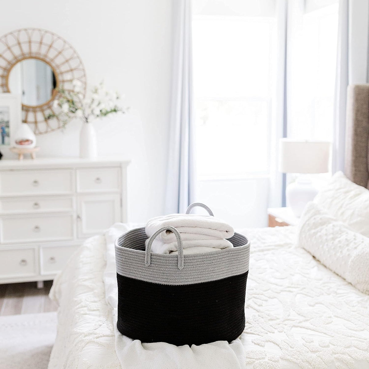 ELIZA KRAFTS Laundry Basket for Clothes | Toy Storage Basket | Washing clothes Storage Basket | Cotton Rope Hamper | MultiPurpo