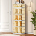 Cimlord 5-Tier Foldable Shoe Rack For Closet Entryway 5-10Pairs,Stackable Clear Shoe Storage Boxes Organizer With Door Plastic S