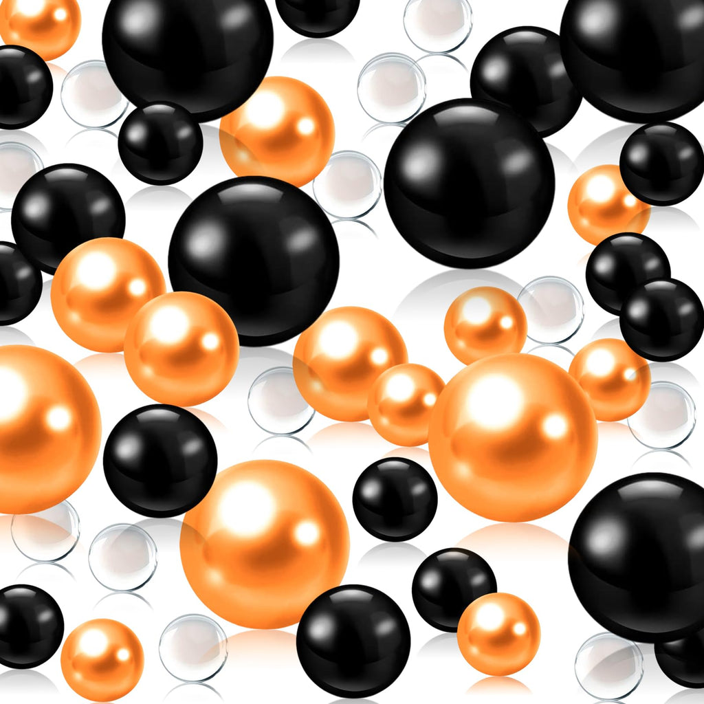 Black Orange Halloween Floating Pearls | 150PCS Black Orange Pearls Bead for Centerpieces Vases, Black Orange No Hole Beads | 8/