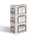 GuliPostan 3 Pack 40L Stackable Clothes Storage Bins with Metal Frame Handles & Zipper, Collapsible Closet Organizer Box with Li