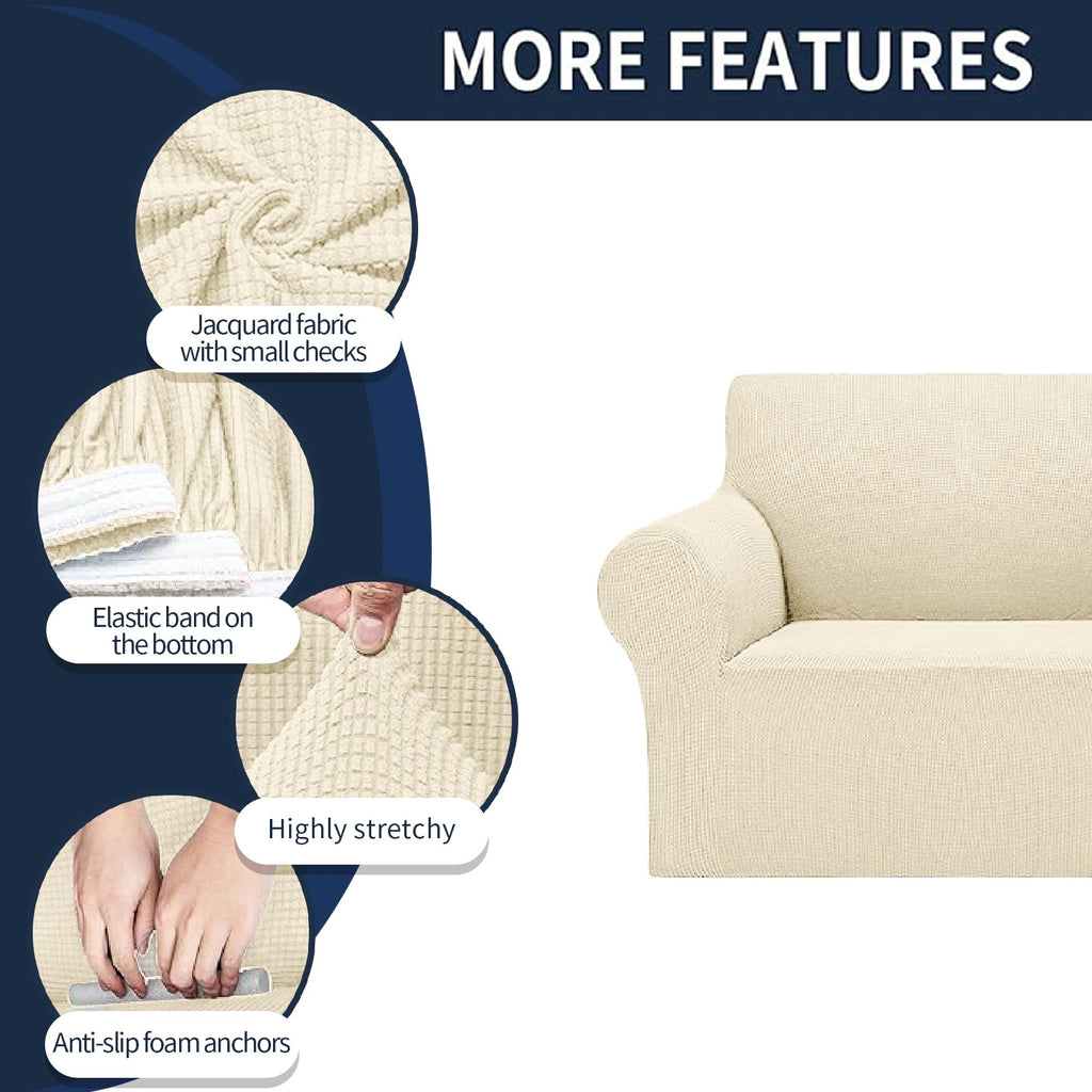 2025 New Stretch Oversized Sofa Slipcovers Couch Sofa Cover For 4 Seater Furniture Protector Covers With Elastic Bottom Jacquard Fabric Small Checks For Pets, Kids - Beige