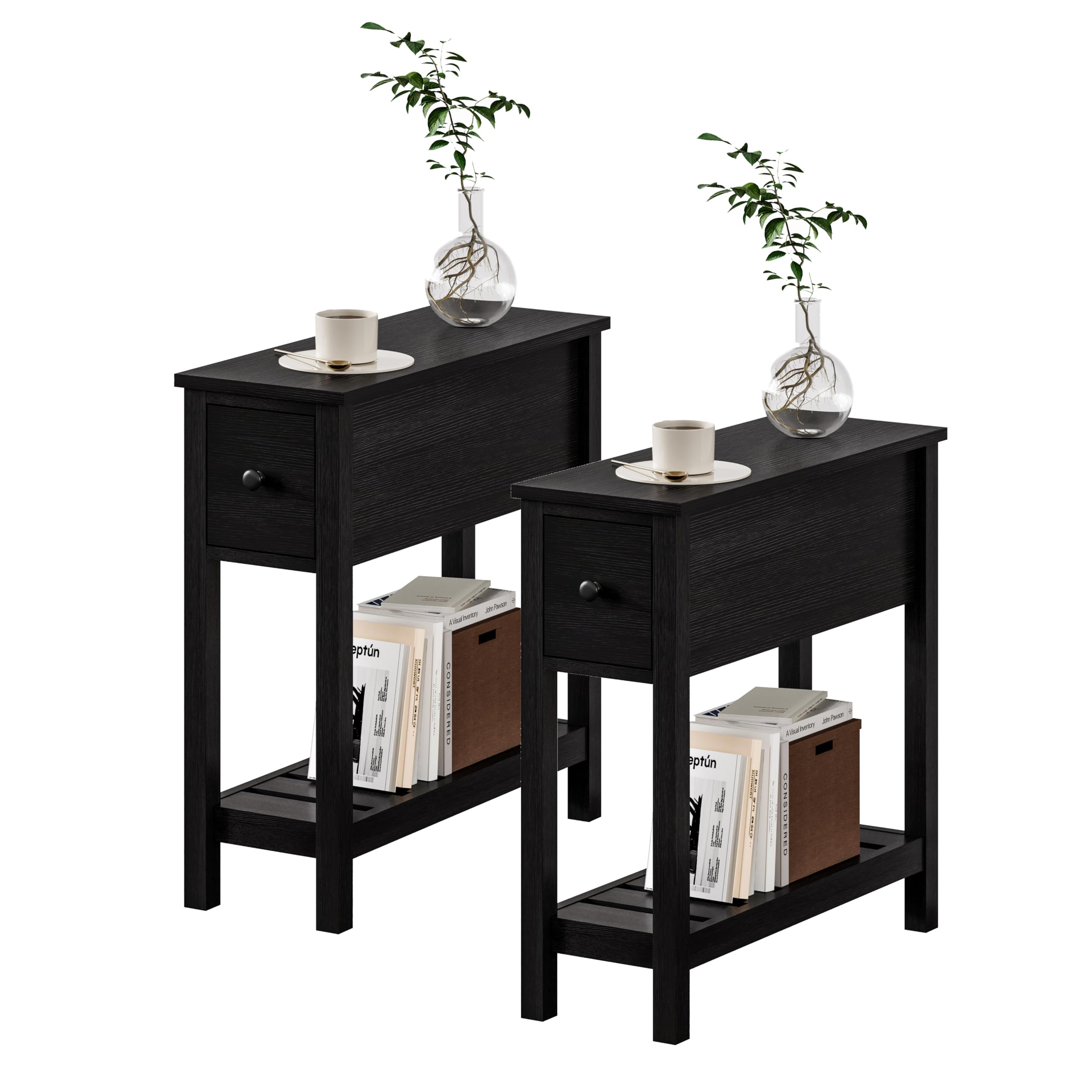 Choochoo Narrow End Table, Small Side Table For Small Spaces, Slim End Table With Drawer, Narrow Nightstand Bedside Table For Li