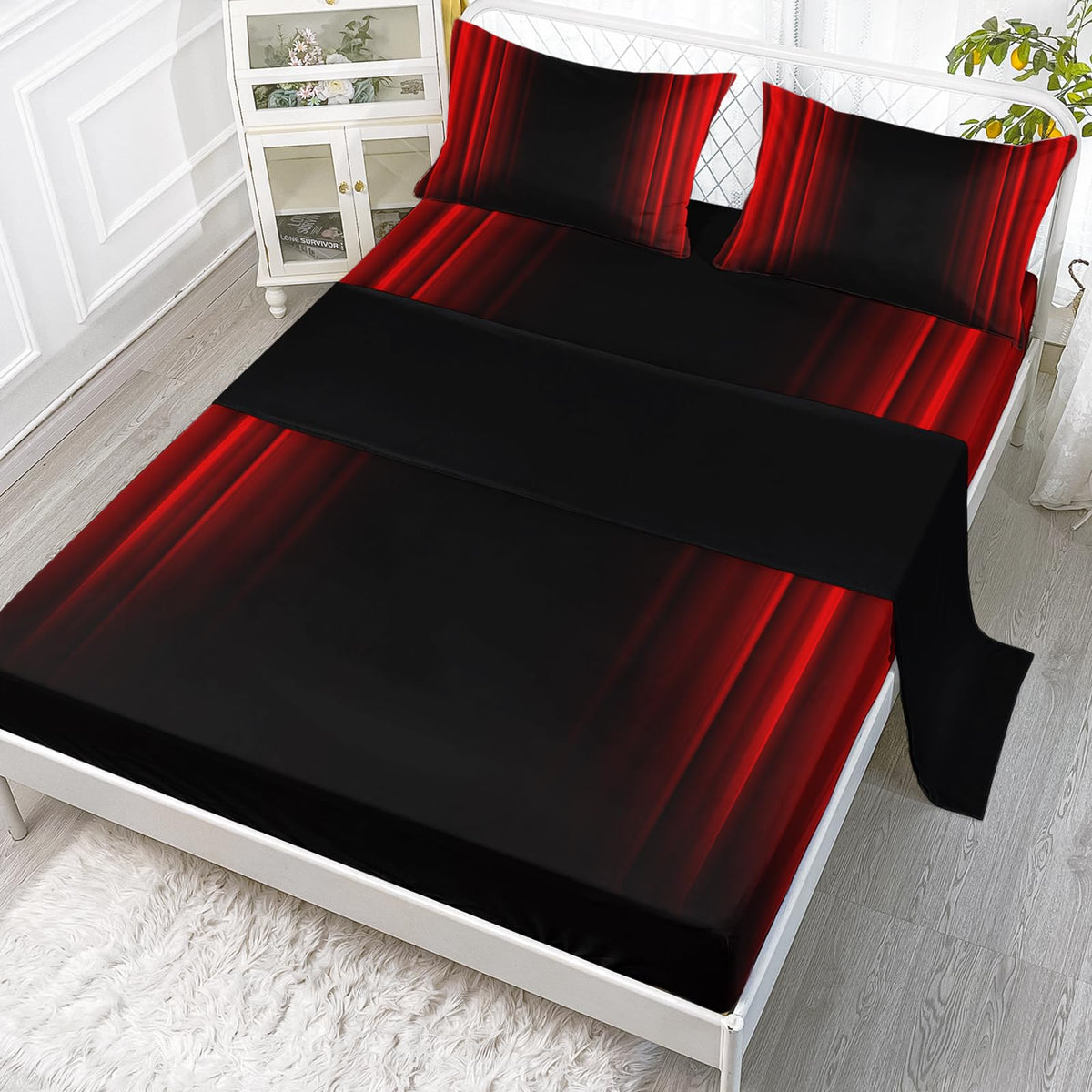 Axolotl Red And Black Sheet Set Twin Size,Abstract Sheet Set,Ombre Decor Bed Sheets,Abstract Metallic Sheet Set,Modern Sheets Fo