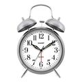 Sharp Twin Bell Alarm Clock - Loud Alarm - Great for Heavy Sleepers - Battery Operated Quartz Analog Clock (Brushed Silver)