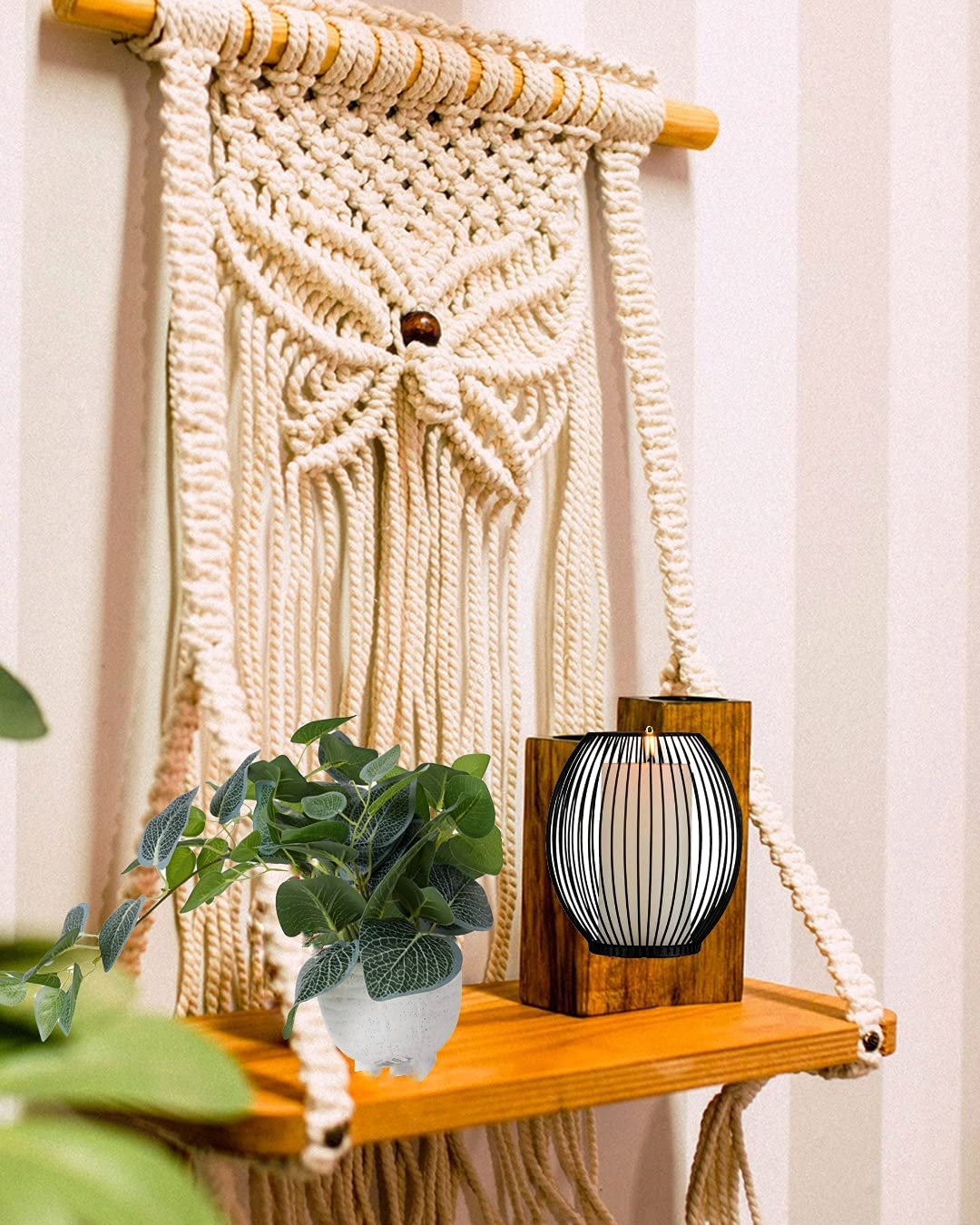 Lachicraft Handmade Macrame Wall Hanging Shelf For Home DCor, Decorative Boho Floating Wooden Shelve For Living Room, Gifts Marr
