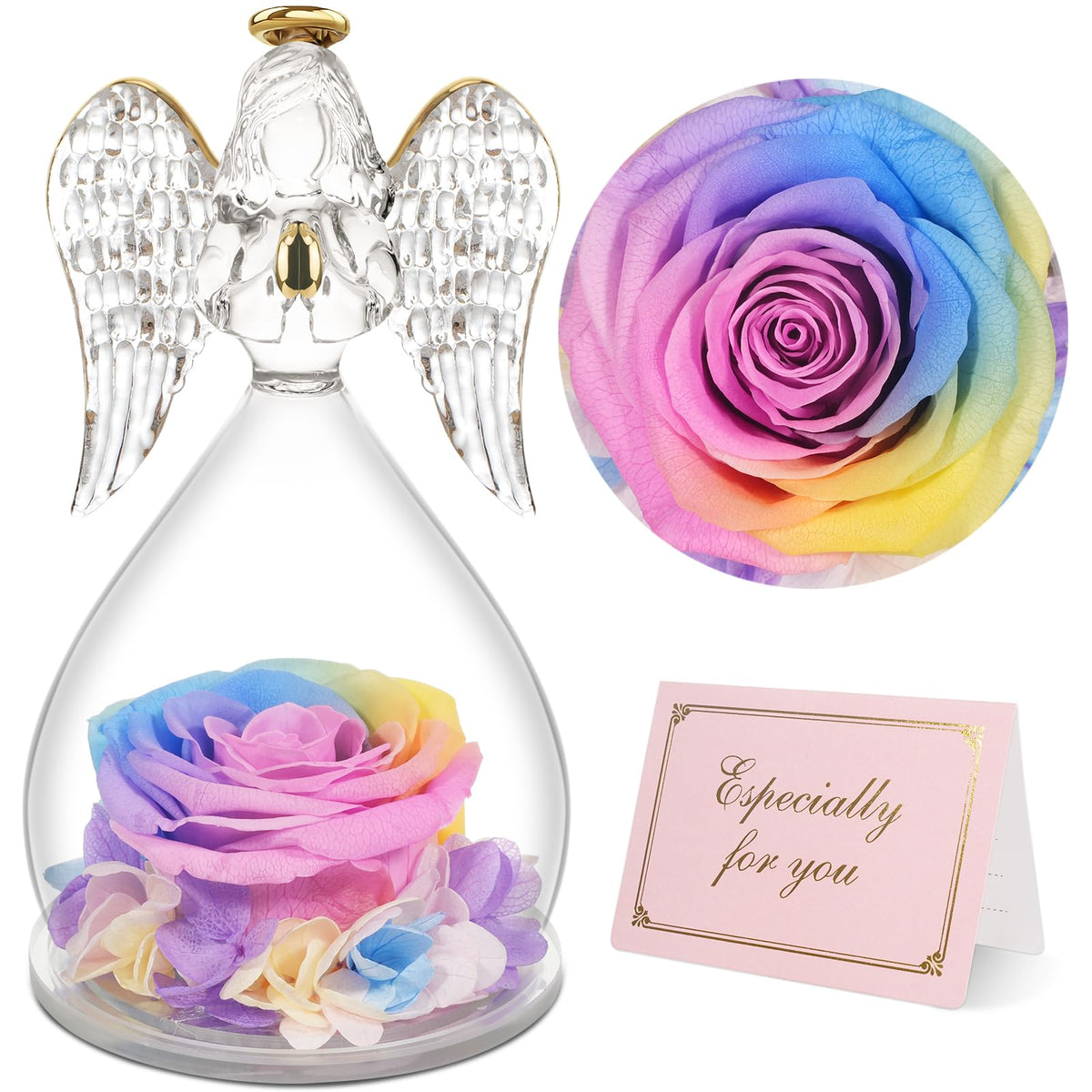 Yamonic Mom Birthday Gifts For Mom, Angel Figurines With Real Rose Gifts For Her Mom Grandma, Preserved Rose Angel Figurines For