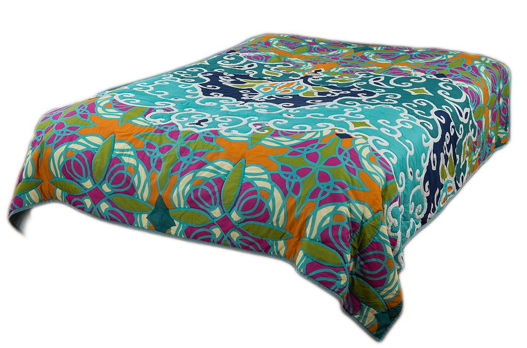 Rizzy Home | BT1824 | Polyester Quilt | 90"x92" Green/Blue/Orange Floral