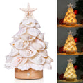 Sea Shells Christmas Tree Handmade Crafts Tabletop Shells Christmas Tree with LED Light, for Christmas & Beach Decoration, Party