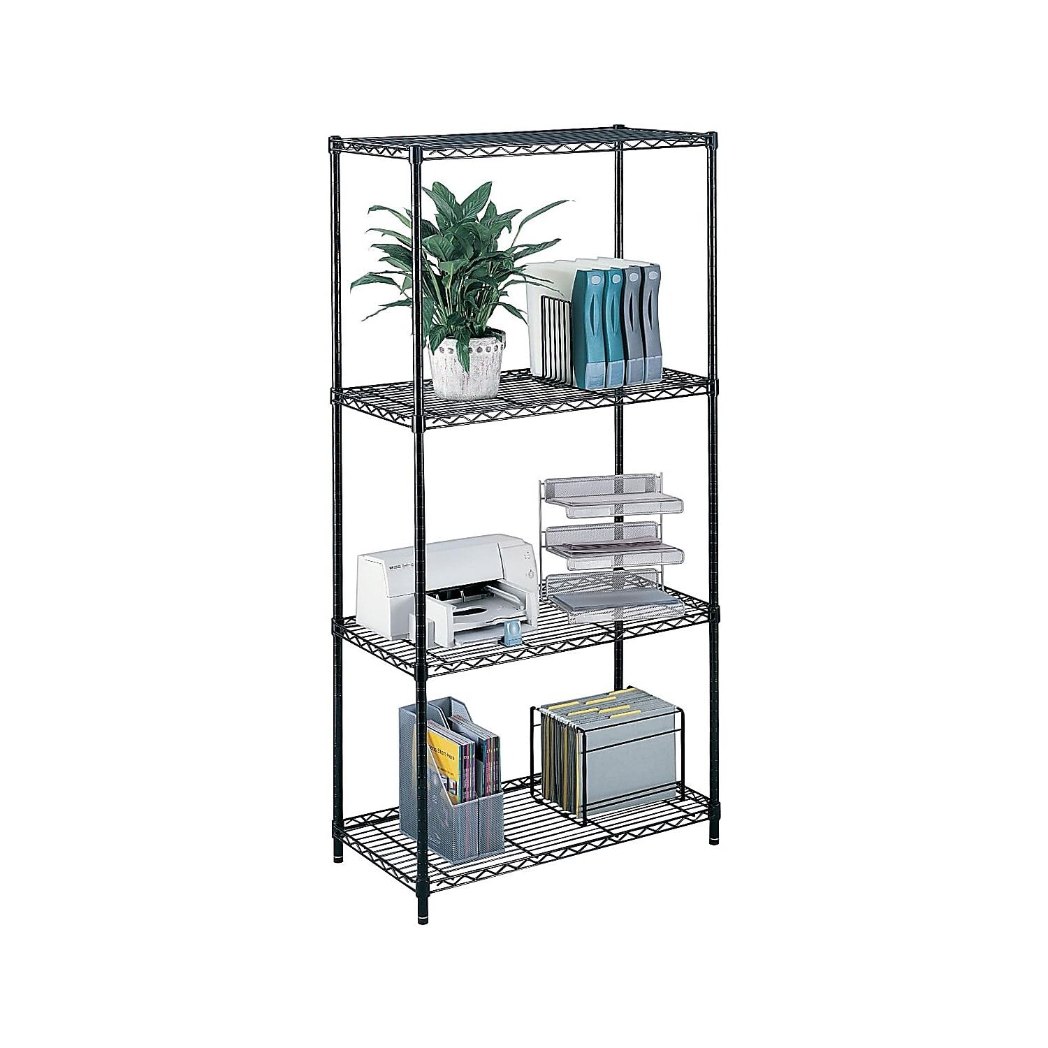 Safco Wire Shelving Industrial 4-Shelf Add-On Unit, 48W X 18D X 72H, Black (Case Of 2)