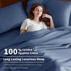 Shilucheng 100% Cotton King Size Sheets Set - 600 Thread Count,Luxury Egyptian Cotton Bed Sheets,5-Star Hotel Quality Sheets, Breathable & Cooling, 16 Inch Deep Pocket - 4 Piece (Navy Blue, King)