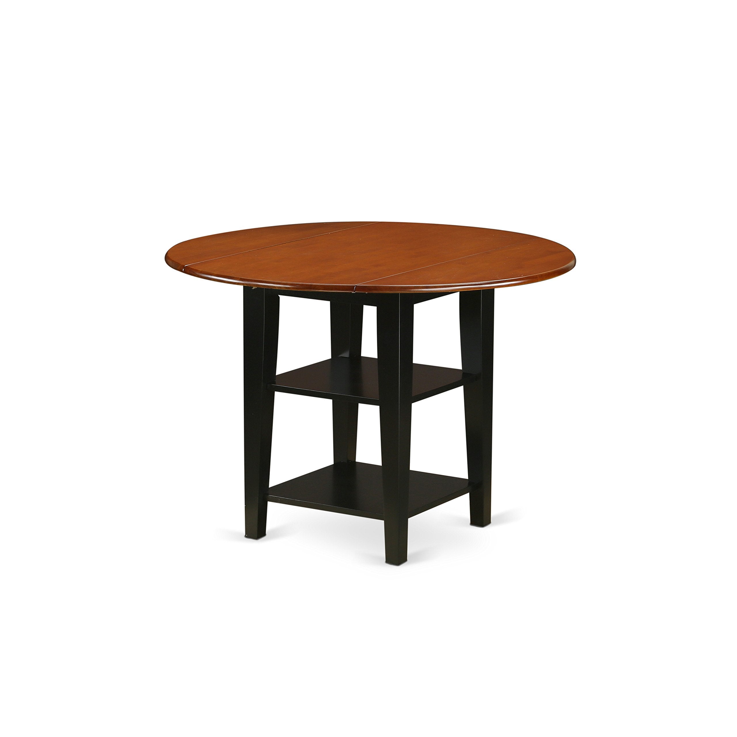 East West Furniture Suan3-Bch-W 3 Piece Dining Room Table Set Contains A Round Dining Table With Dropleaf & Shelves And 2 Wood Seat Chairs, 42X42 Inch, Black & Cherry