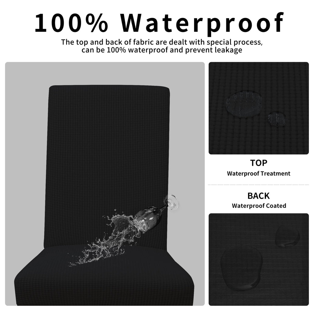 Easy-Going 100% Waterproof Dining Room Chair Cover Set Of 8, Stretch Jacquard Parson Chair Slipcover Removable Washable Chair Protector For Home, Restaurant, Banquet (Xlarge, Black)