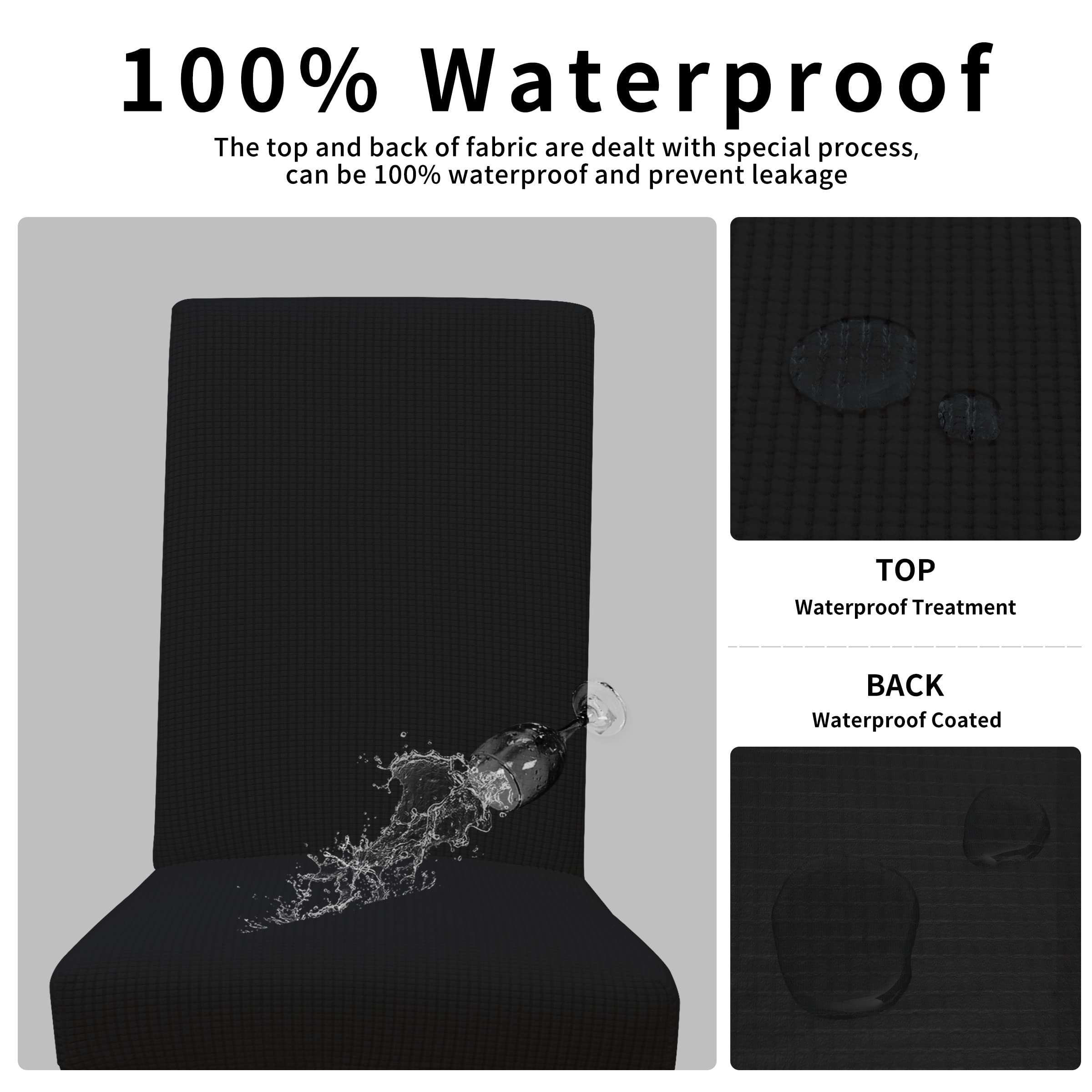 Easy-Going 100% Waterproof Dining Room Chair Cover Set Of 8, Stretch Jacquard Parson Chair Slipcover Removable Washable Chair Protector For Home, Restaurant, Banquet (Xlarge, Black)