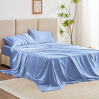 Love'S Cabin Twin Xl Satin Sheet Sets - 3 Piece Sky Blue Silky Satin Bed Sheets With Deep Pockets, Luxury Silk Feel Satin Sheet Set Twin Xl (1 Flat Sheet,1 Fitted Sheet,1 Pillow Case)