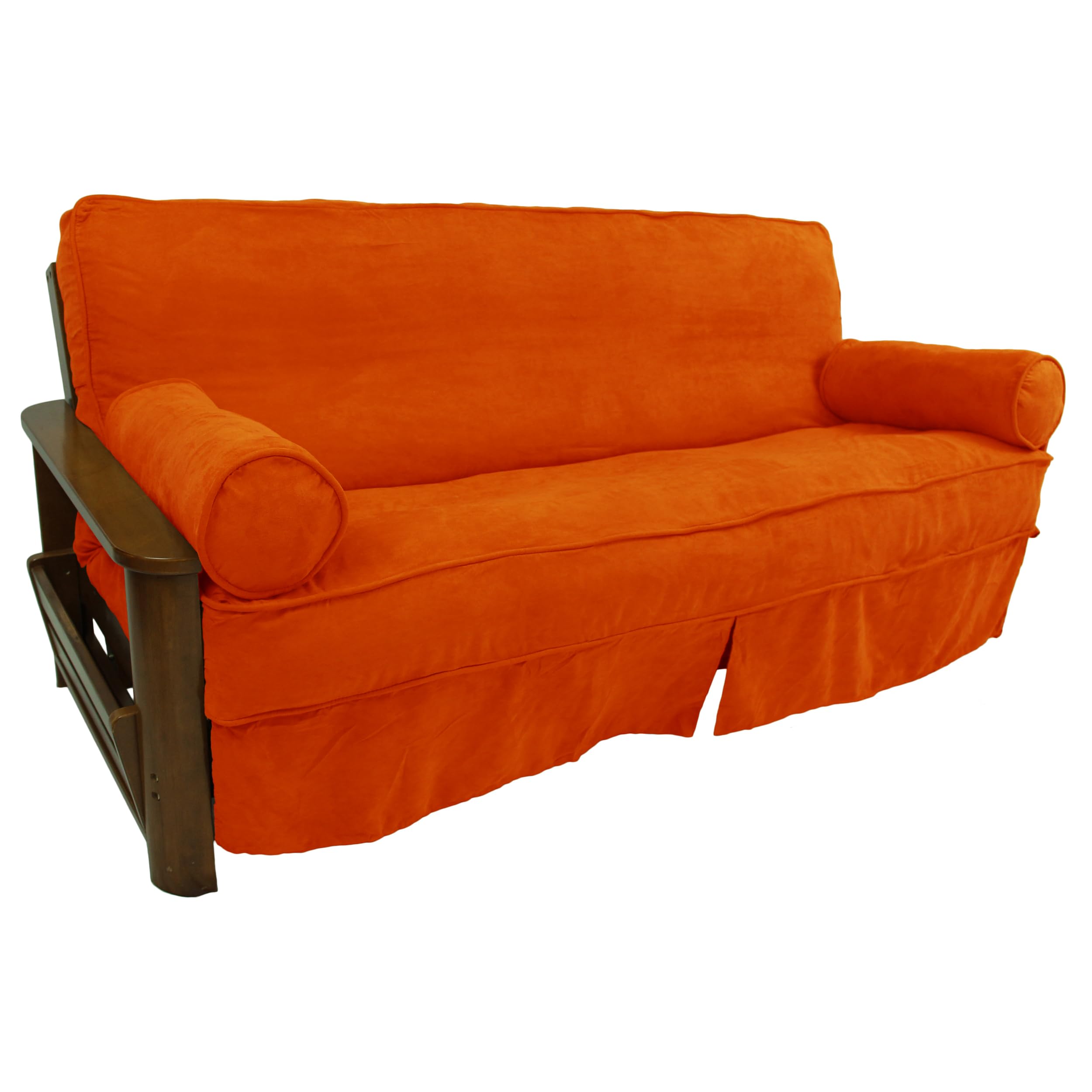 Blazing Needles Solid Microsuede Double Corded 8&quot; to 9&quot; Futon Slipcover Set with 2 Bolster Pillows (Set of 3), Full, Tangerine Dream