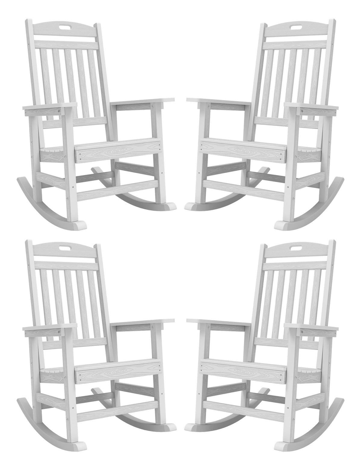 Yefu Outdoor Rocking Chair, Poly Lumber Rocking Chairs For Porch Set Of 4 With High Back, Poly Rocking Chair Look Like Real Wood, Widely Used For Patio, Lawn, Indoor, 380Lb Heavy Duty(White)
