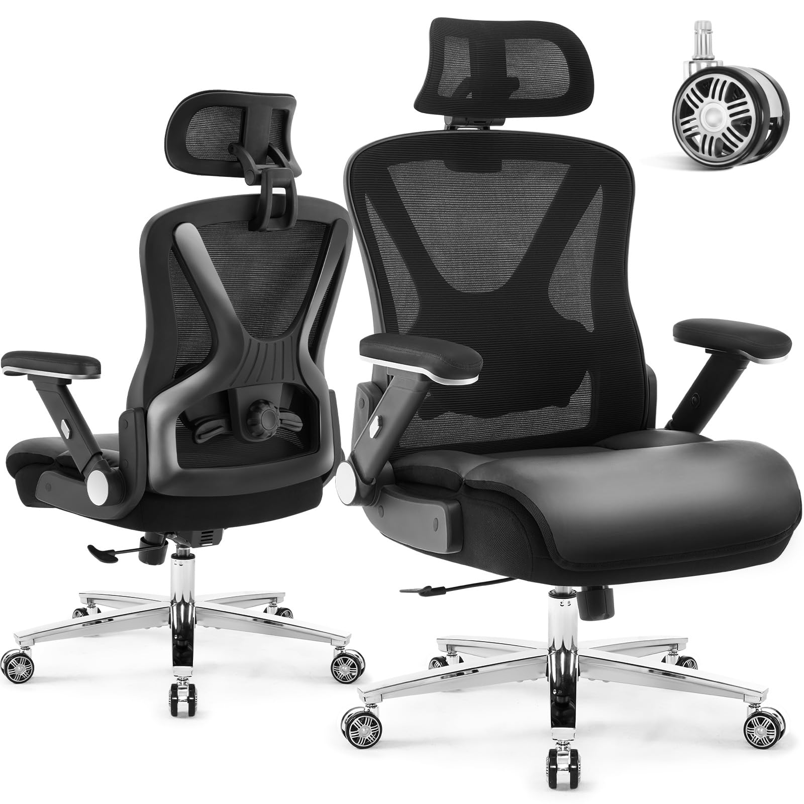 600Lbs Ergonomic Office Chair,Upgrade Big And Tall Office Chairs For Heavy People,Mesh High Back Desk Chair With 5D Flip Arms La