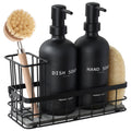 Dish Soap Dispenser for Kitchen, 16.9 fl oz Black Hand and Dish Soap Dispenser Set, Kitchen Soap Dispenser with Sponge Holder, B